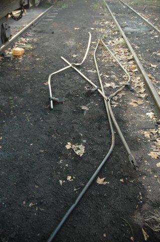 Damaged regulator rod and handrails already removed from locomotive