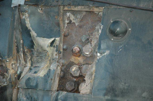 Close up view of damage to stays