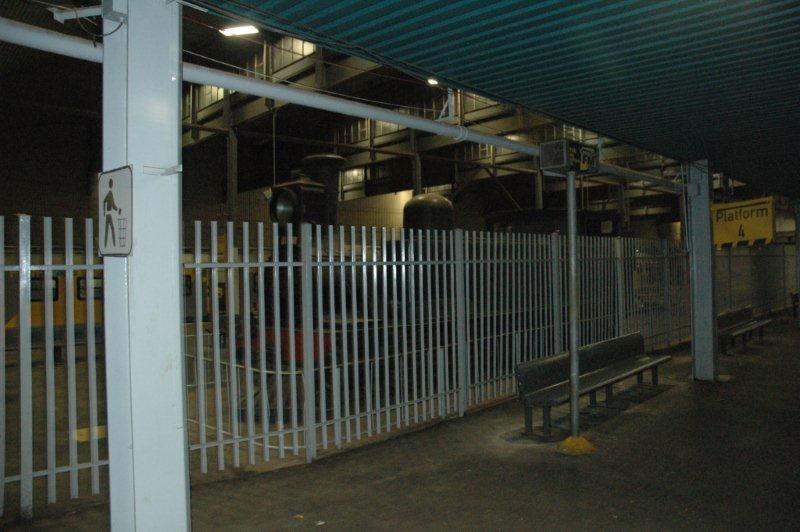 The NZASM locomotive on platform 4 Pretoria station as seen from the footplate of a 25NC on a Rovos Rail dinner run!