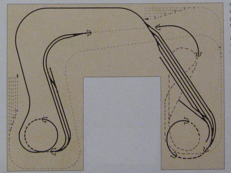 Bold lines indicate the top track work.  The bottom track work already laid varies from that shown on this plan - that laid has been changed and is more extensive and flexible in terms of operation.