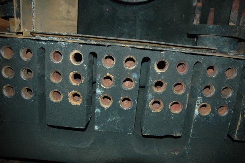 Looking upwards at the super heater header with all the elements removed.