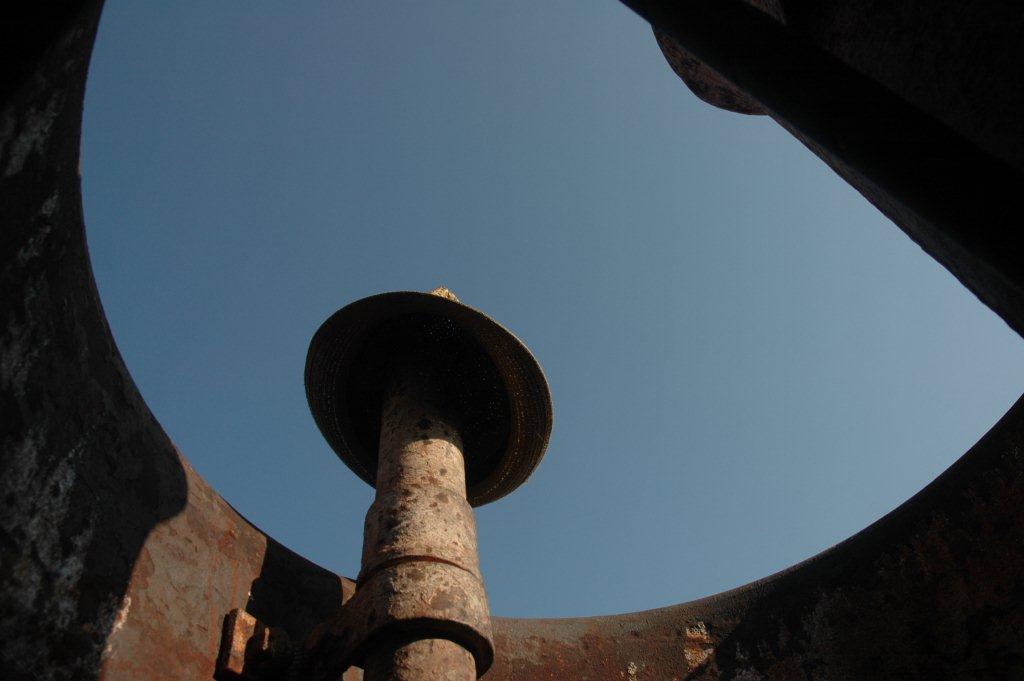 Lying on my back looking up and into the dome of the locomotive area. My hat perches upon the main steam collector pipe, which will convey the steam onwards to the superheater header. Directly above but not clearly visible is a second collector pipe for steam to the turret by the cab, which provides the raw steam for operating the various auxiliary gear such as steam shaker, reverser, etc, via the control spindles in the cab.