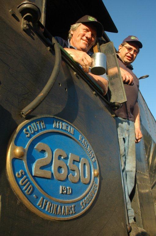 FOTR new drivers Tony Attwell and Gabor Kovacs finally certified at a ceremony at Hermanstad on 1st September 2012. They now join the ranks of possibly only 20 qualified and certified steam train drivers in South Africa! Well done.