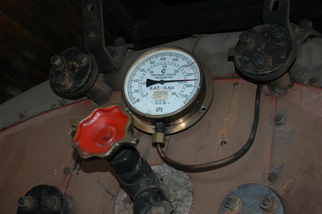 Our first attempt at hydraulicing to see if the boiler was good, before further restoration takes place. The results were successful. Note the raw lagging and the new insulating blanket sticking out.