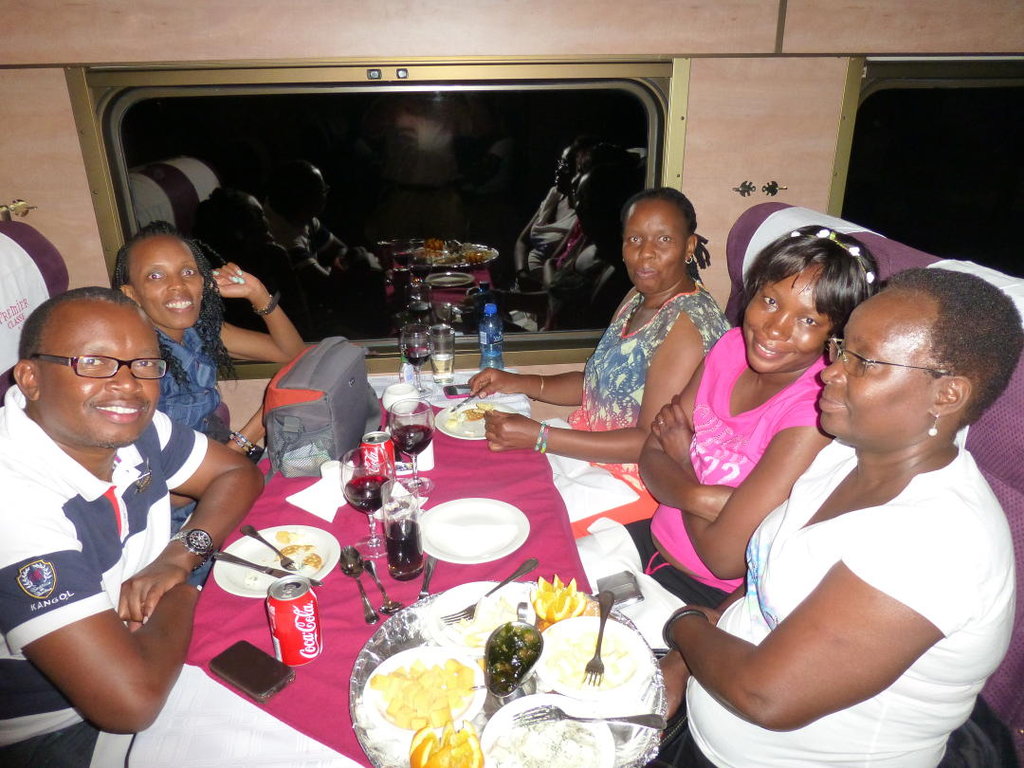 Happy passengers enjoy dinner somewhere north of Beaufort West