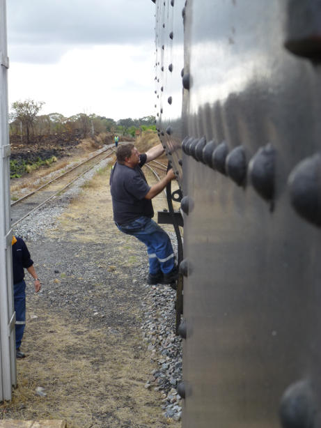 Up the side of the tender