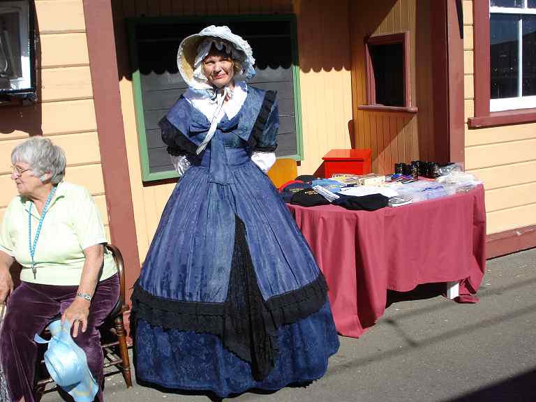 At Ferrymead Station this lovely lady from the Weka Pass Railway was selling souvenirs.