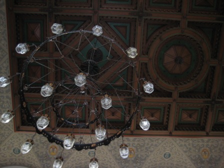 Chandelier and roof in the station lobby