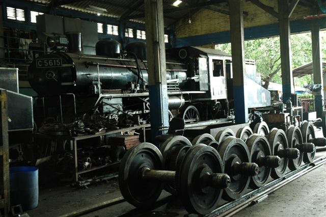 At the rear of the Thonburri shed is the C56 class loco. This one and her sister are used up North at Kanchanaburi. Bridge on the River Kwae festival trains