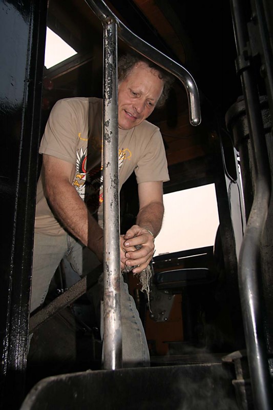 Nathan operates the grate shaker lever