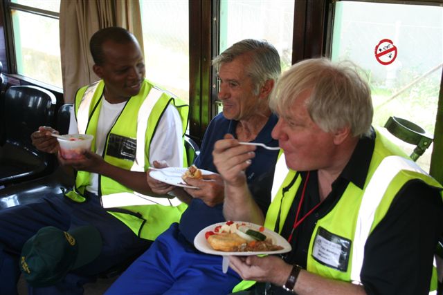 Lunch time - Steve A, John Dadford and John Madisha tuck in!
