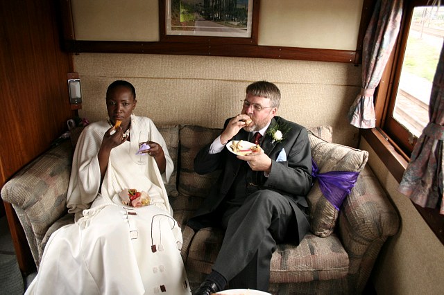 Eating in the luxurious Regional Manager's Saloon